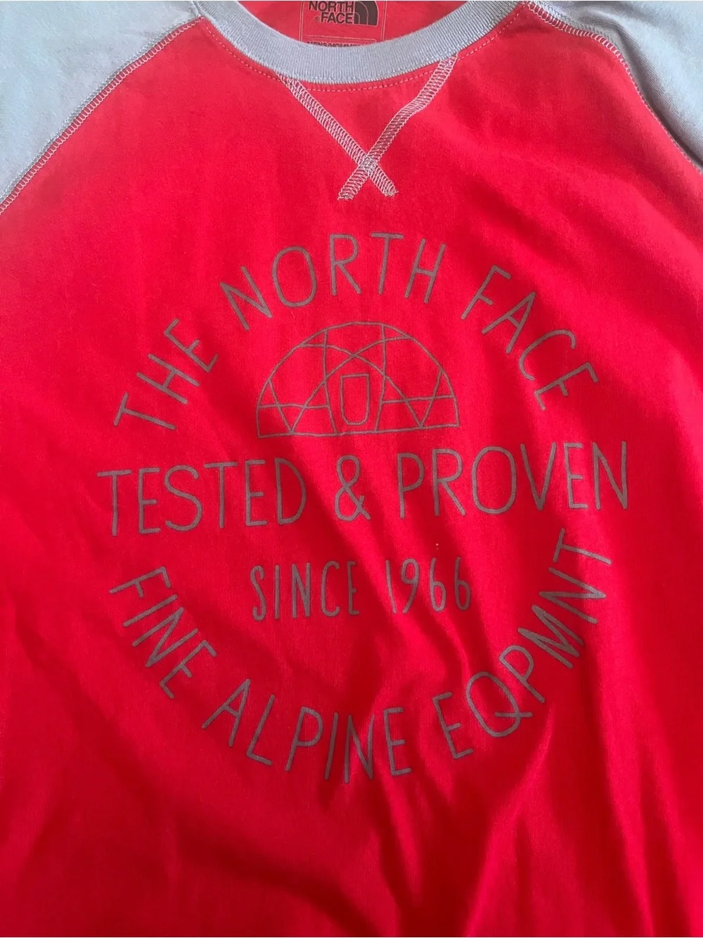 The North Face Red & Gray Raglan Logo Long Sleeve Tee